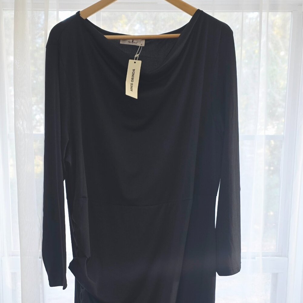 NWT Women's Agnes Orinda Plus Sized Black Dress with Side Ruching, 3X